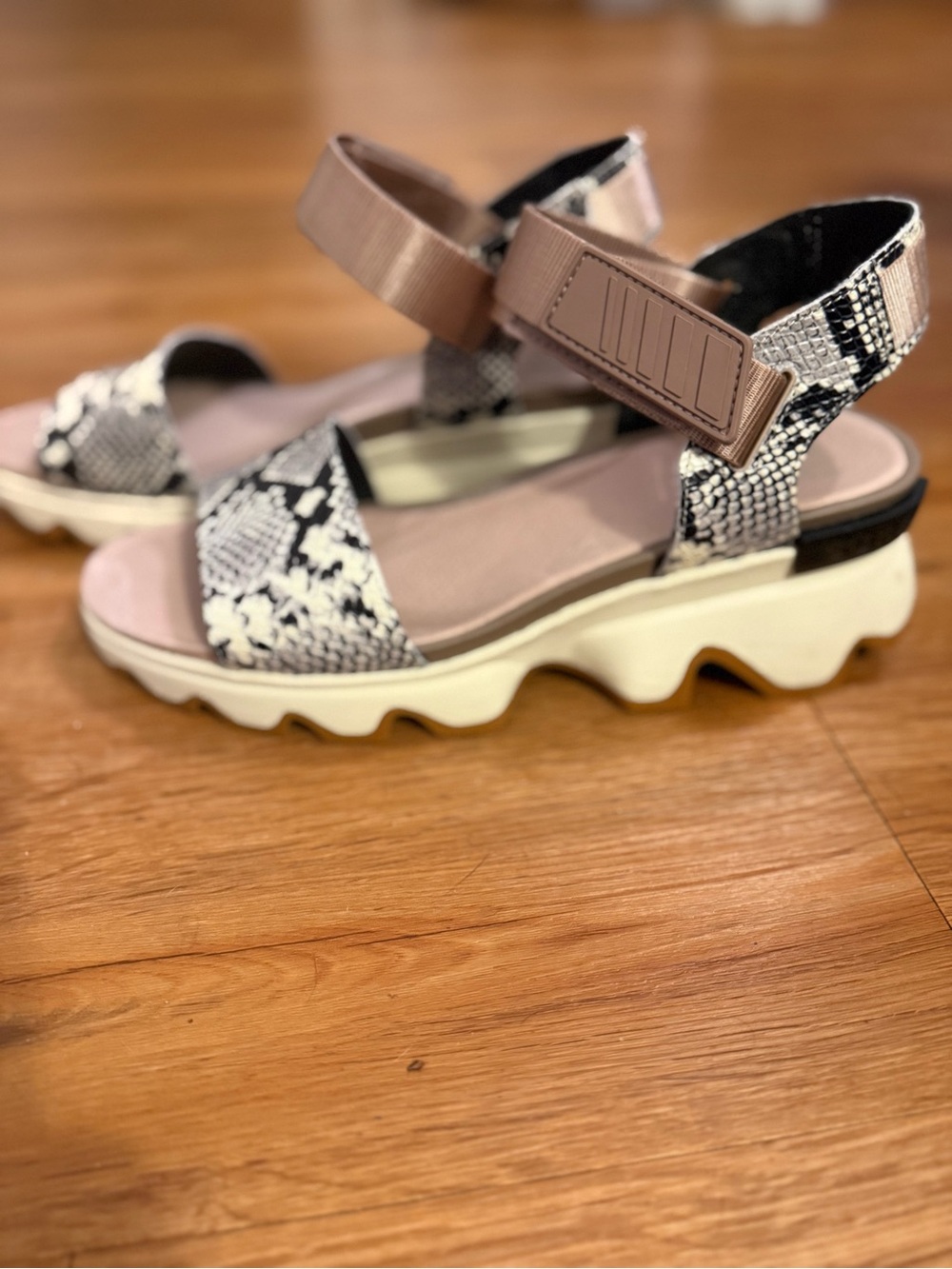 Sorel Kinetic Women’s Snake-Print Platform Sandal in Blush